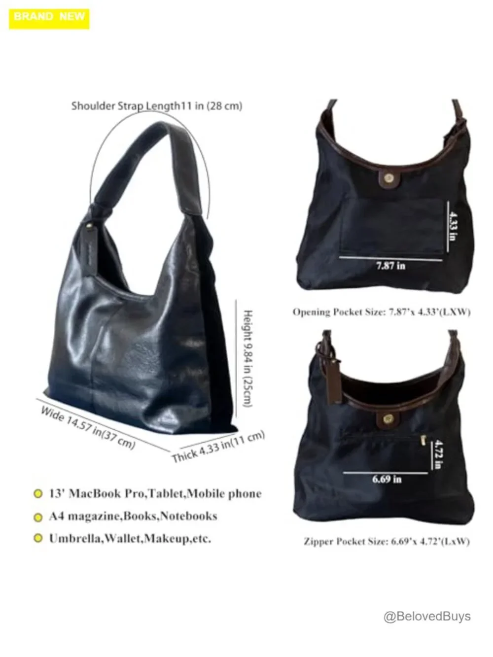 PU Leather and Suede Hobo Tote Bag with Interior Pockets Large Capacity